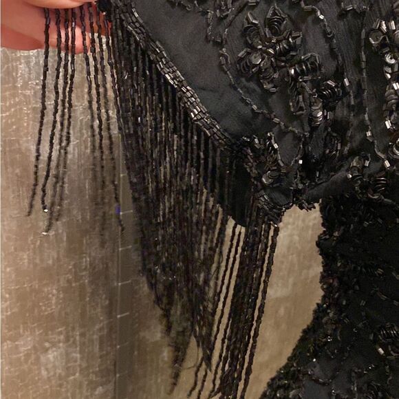 Elegant Black Beaded Fringe Dress, US2 - Picture 3 of 14